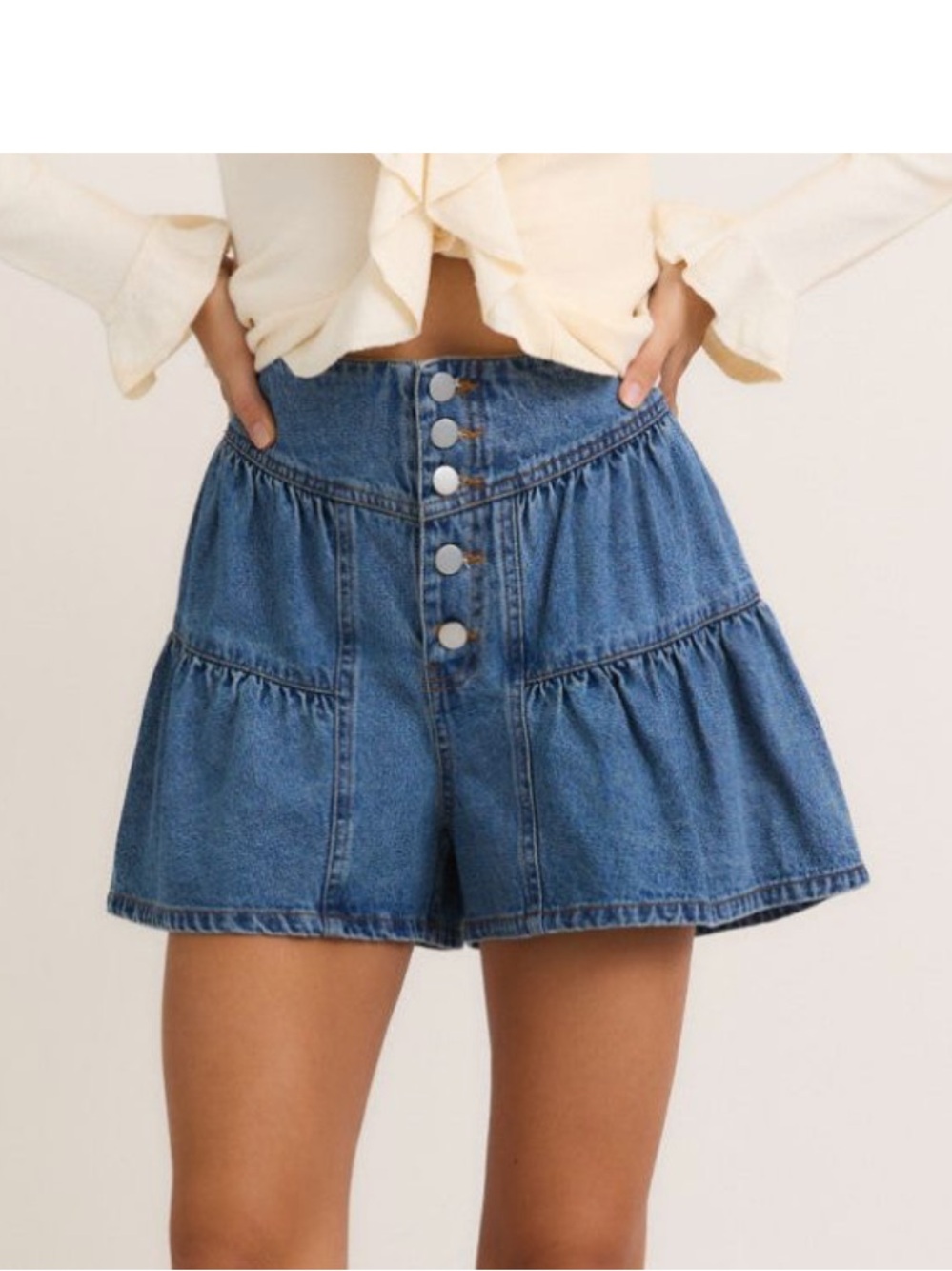 Le Lis High-Waist Blue Denim Button-Front Women's Shorts